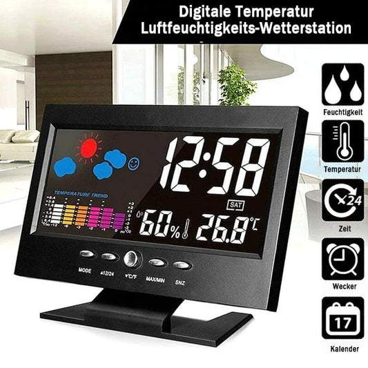 🔥bestes Geschenk-45% Rabatt🔥Digitaler LED-Temperatur- und Luftfeuchtigkeitsmonitor, Wettervorhersage, LED-Tischwecker