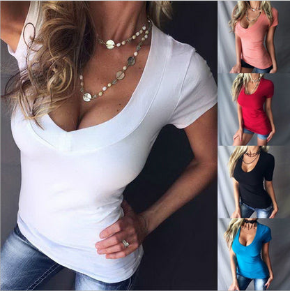 Damen Sommer Tief V-Ausschnitt Slim Tops