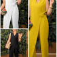 🌸Frühjahrsangebote🌸Einfarbiger, lässiger Jumpsuit mit V-Ausschnitt und Bindeband