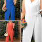🌸Frühjahrsangebote🌸Einfarbiger, lässiger Jumpsuit mit V-Ausschnitt und Bindeband