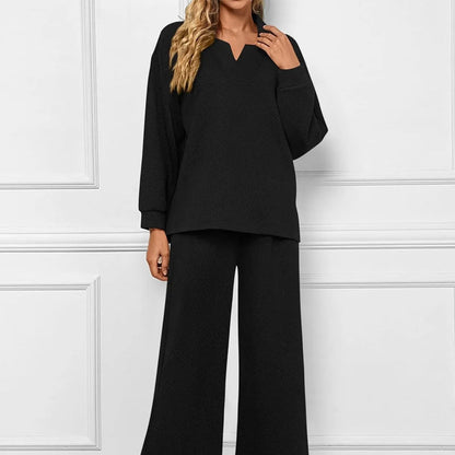 💕2-teiliges Lounge-Set mit V-Ausschnitt und Taschen für Damen