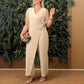 🌸Frühjahrsangebote🌸Einfarbiger, lässiger Jumpsuit mit V-Ausschnitt und Bindeband