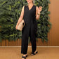 🌸Frühjahrsangebote🌸Einfarbiger, lässiger Jumpsuit mit V-Ausschnitt und Bindeband