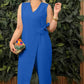 🌸Frühjahrsangebote🌸Einfarbiger, lässiger Jumpsuit mit V-Ausschnitt und Bindeband