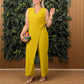🌸Frühjahrsangebote🌸Einfarbiger, lässiger Jumpsuit mit V-Ausschnitt und Bindeband
