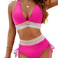 🔥Sommerschlussverkauf 49% AUS💥👙Bauchfreie Bikini-Sets mit hoher Taille und Farbblock