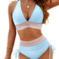 🔥Sommerschlussverkauf 49% AUS💥👙Bauchfreie Bikini-Sets mit hoher Taille und Farbblock