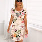Kaskadenkleid mit Blumenmuster und mehreren Pflanzen