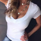 Damen Sommer Tief V-Ausschnitt Slim Tops