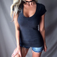 Damen Sommer Tief V-Ausschnitt Slim Tops