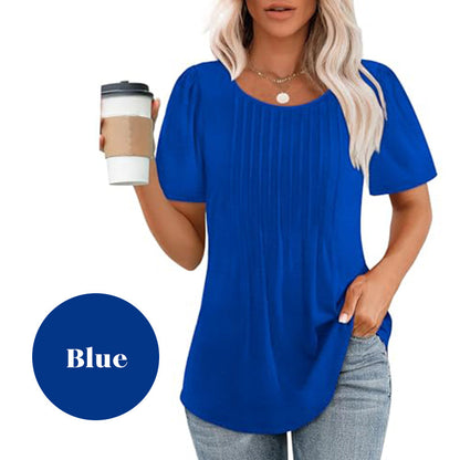💖Kurzärmeliges Sommer-T-Shirt mit Rundhalsausschnitt und Falten