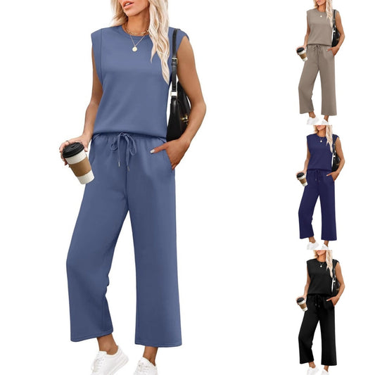 🌺2025 Neu 🌺Damen Casual Cap Ärmel Top Weite Hosen Set