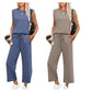 🌺2025 Neu 🌺Damen Casual Cap Ärmel Top Weite Hosen Set