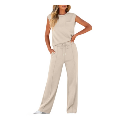 Lässiges Damen-Set aus ärmellosem Top und Hose mit Kordelzug 2-teiliges Set