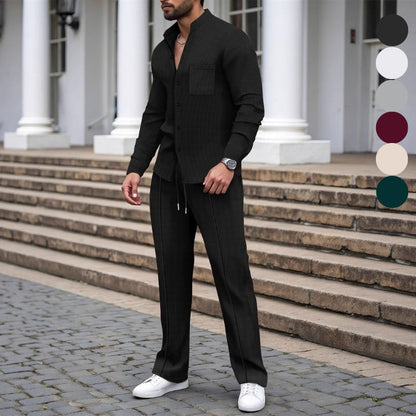 🎁2026 Neu eingetroffen 56 % RABATT💥Lässiges Waffelhemd und Hose für Herren, 2-teiliges Set