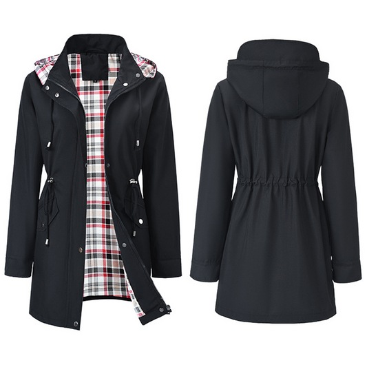 Wasserdichte lange Trenchcoats mit Kapuze für Damen