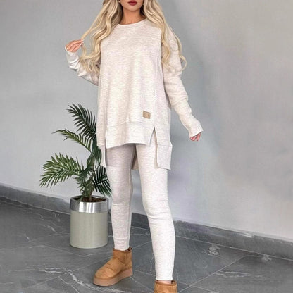 Zweiteiler aus Sweatshirt mit Schlitz und High-Low-Saum & Bodycon-Hose