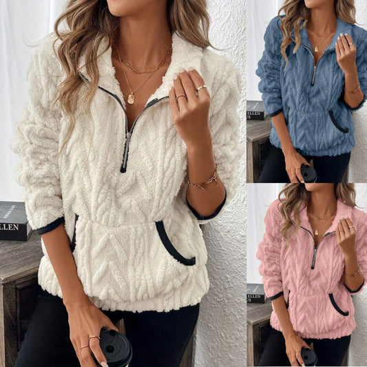 🏆Flash-Verkauf 50 % Rabatt⚡🔥 Sweatshirt mit flauschiger Tasche und halbem Reißverschluss