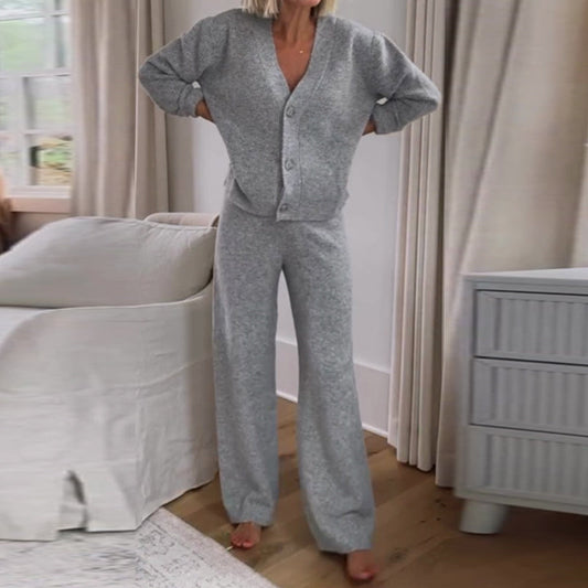 Women's Comfortable V-Neck Cardigan & Pants Two-Piece Set