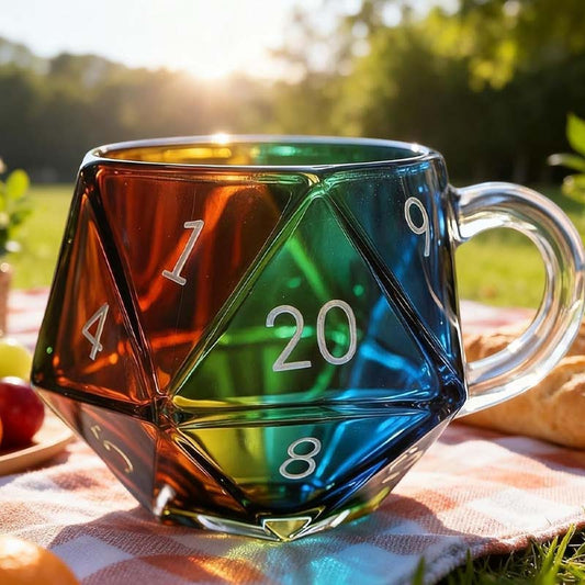 Rainbow Glass D20 Würfelbecher mit Henkel