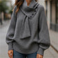 Unisex Casual Ribbed Sweater with Detachable Scarf