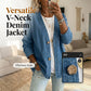 🌸Klassische Damen-Jeansjacke – V-Ausschnitt, Knopfleiste & Lockerer Casual-Schnitt ✨🧥